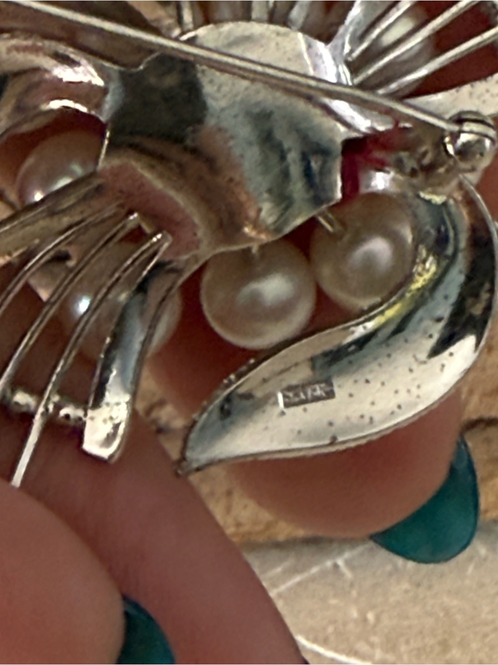 Vintage Pearl & Sterling Silver Cluster Brooch - Picture 5 of 5